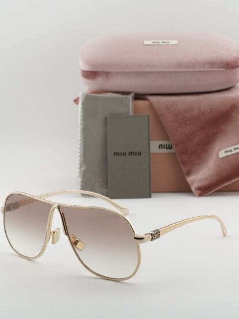 Miu Miu Mua56s 5ak90l Geometric Sunglasses Gold/Brown Gradient